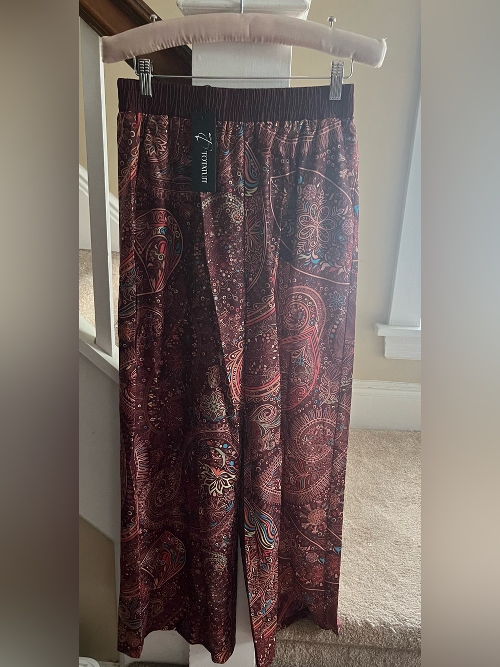 Wide-Leg Paisley Print Boho Pants - Brown